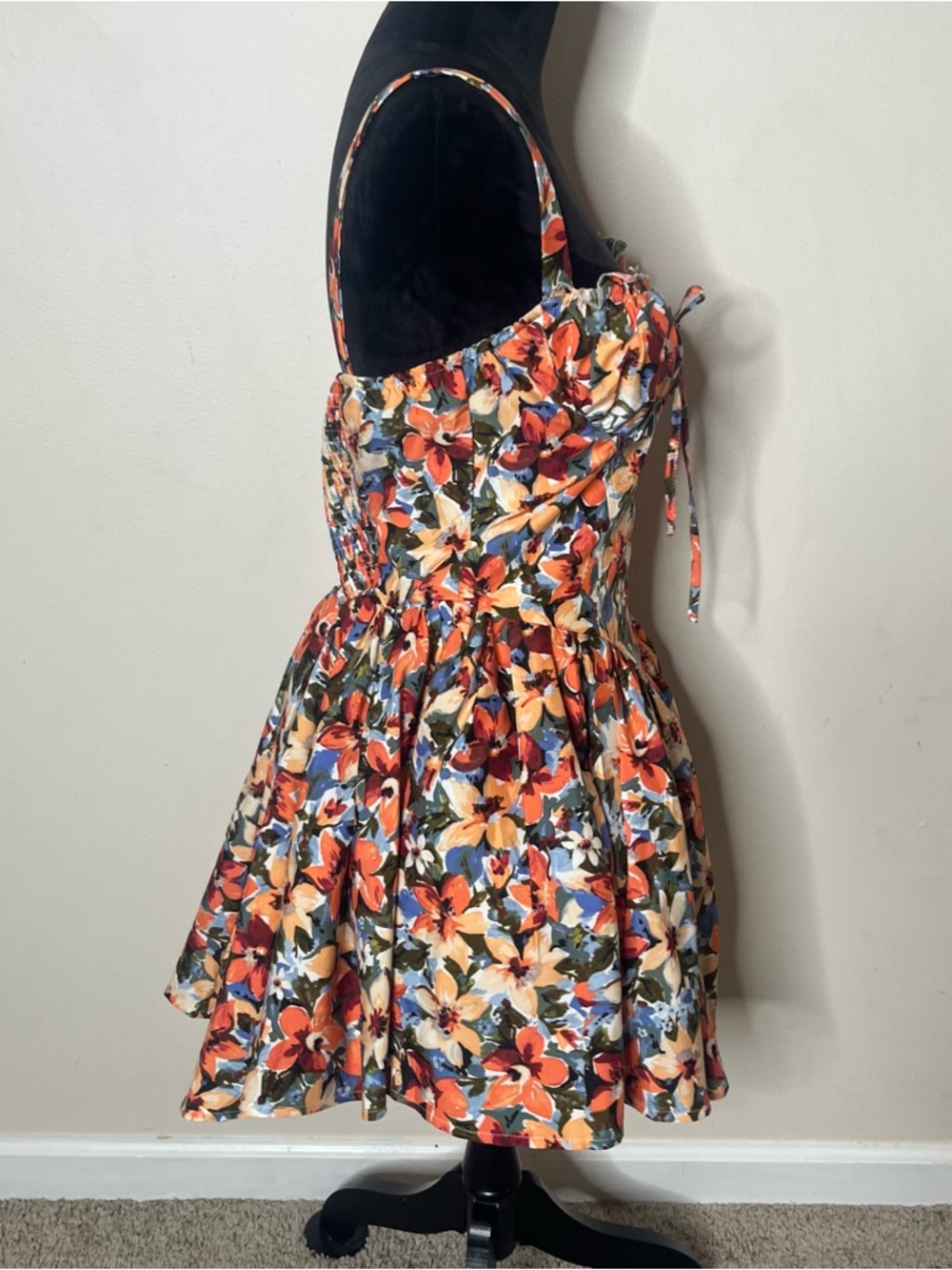 SHEIN Red & Cream Floral Sleeveless Mini Dress with Sweetheart Bodice Sz L - Picture 6 of 14